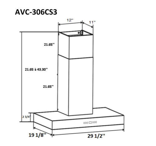 Caractéristiques - 30'' Wall mount hood, 600 CFM - AVC-306CS3